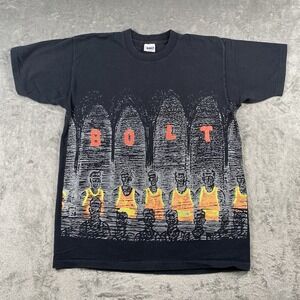 VTG Lightning Bolt Shirt Mens Size L Black Wraparound Graphic Surf Single Stitch